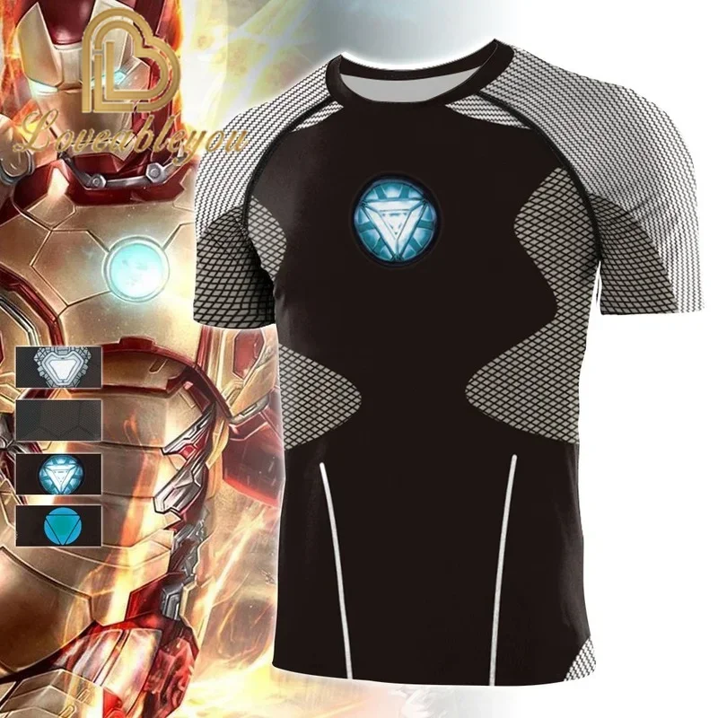 Dis Film Superhero Iron Fitness Sports Training T-shirt Sweat-absorbing Breathable Tops Quick-drying Men\'s Running Shirt