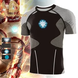 Dis Film Superhero Iron Fitness Sports Training T-shirt Sweat-absorbing Breathable Tops Quick-drying Men's Running Shirt