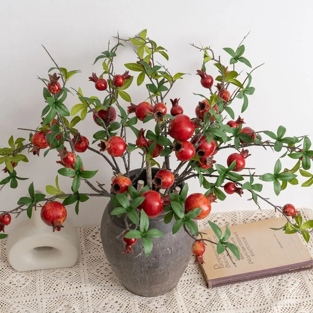 

6-Fruit Artificial Pomegranate Branches Plastic Realistic Simulation Pomegranate Fruit Elegant Handmade Fake Plants