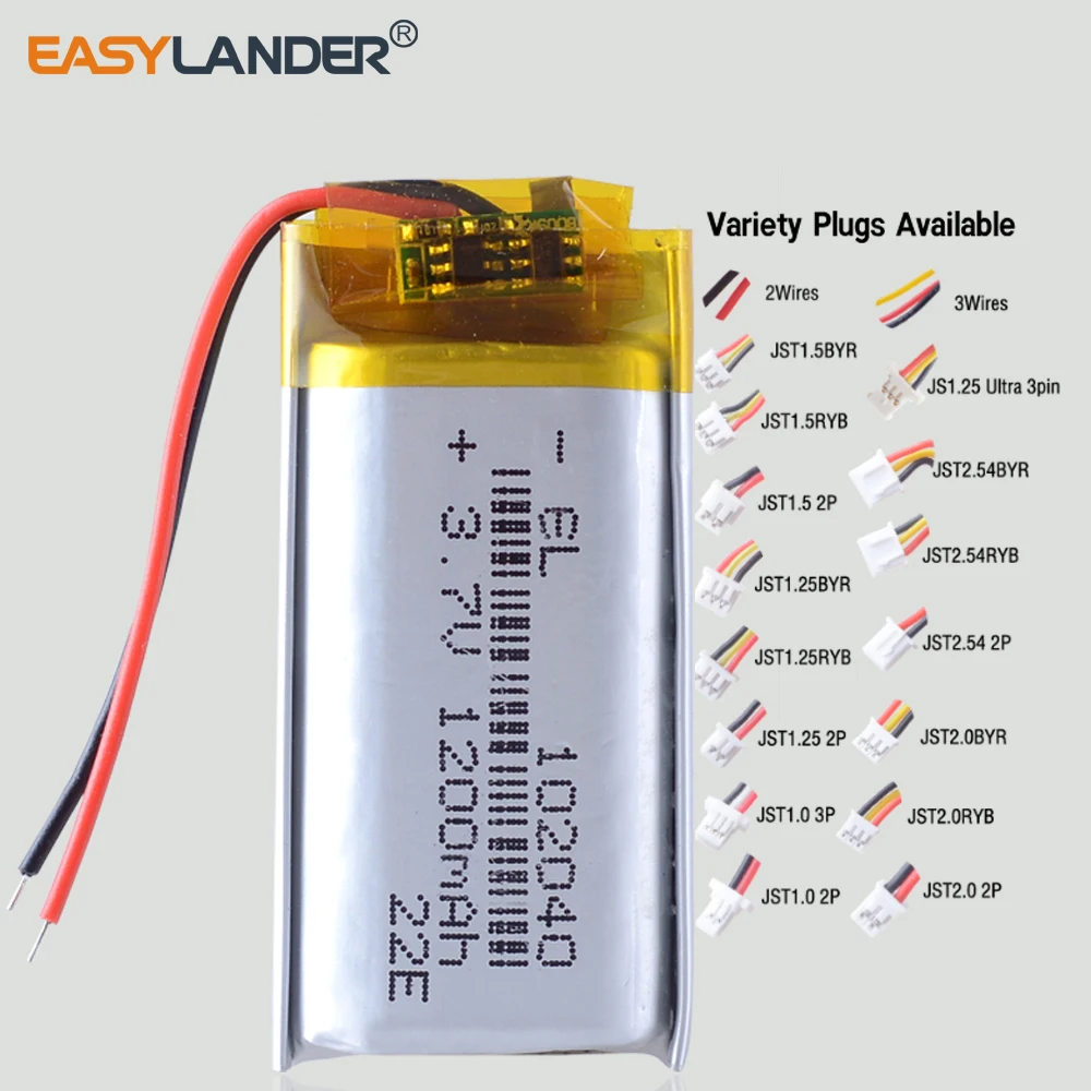 Multiple Plugs 1200mAh 102040 3.7V Rechargeable Lithium Lipo Li-ion Polymer Battery FOR DVR GPS MP3 LED
