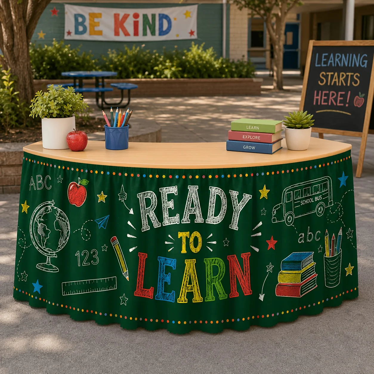 1 table skirt, blackboard style table skirt, educational design, suitable for classroom and school activities decoration