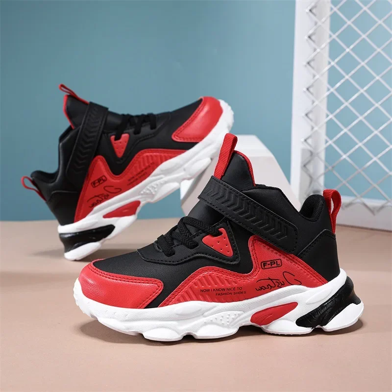 

Boys Autumn Leather Sneakers Children Waterproof Wear-resistant Basketball Shoes Boys Color blocking Casual Soft soled Sneakers