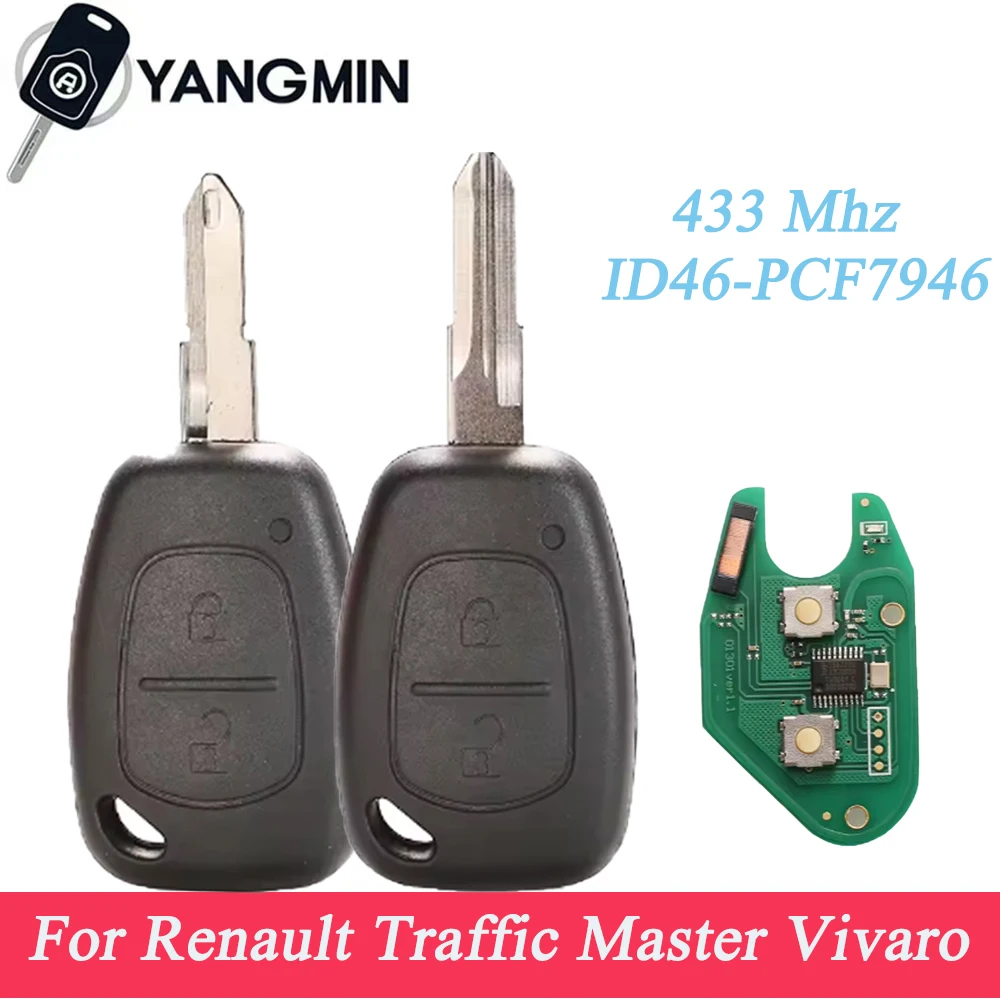 

yangmin 2 Button Car Remote Key 433mhz ID46 Chip Transmister for Renault Traffic Master Vivaro Movano Kangoo Ne73 VAC102 Blade