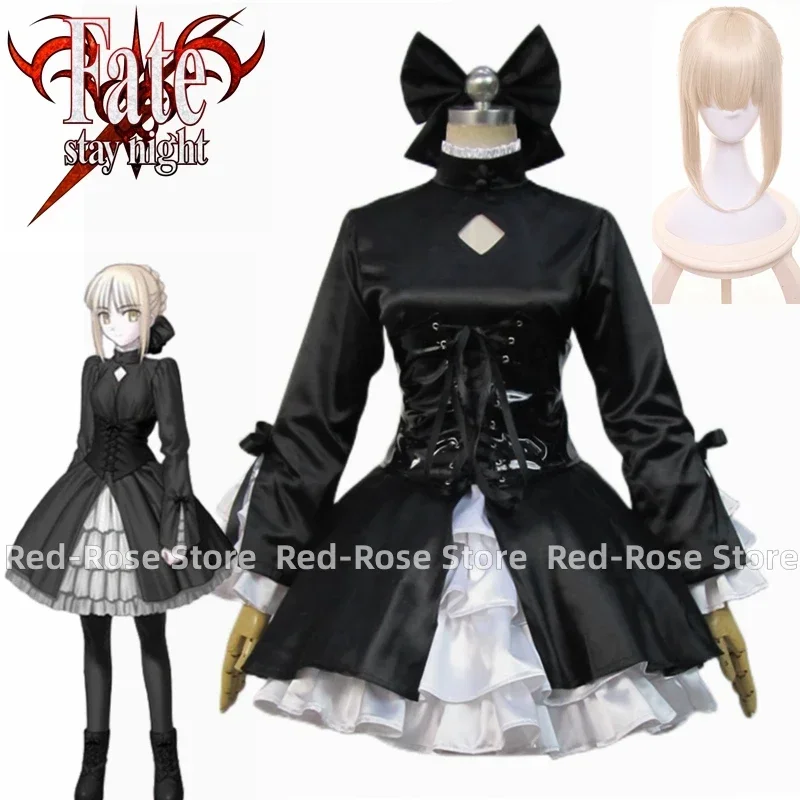 Anime Fate Stay night Black Saber alternativo gótico vestido de Lolita uniforme traje peluca Anime personalizar disfraces Cosplay