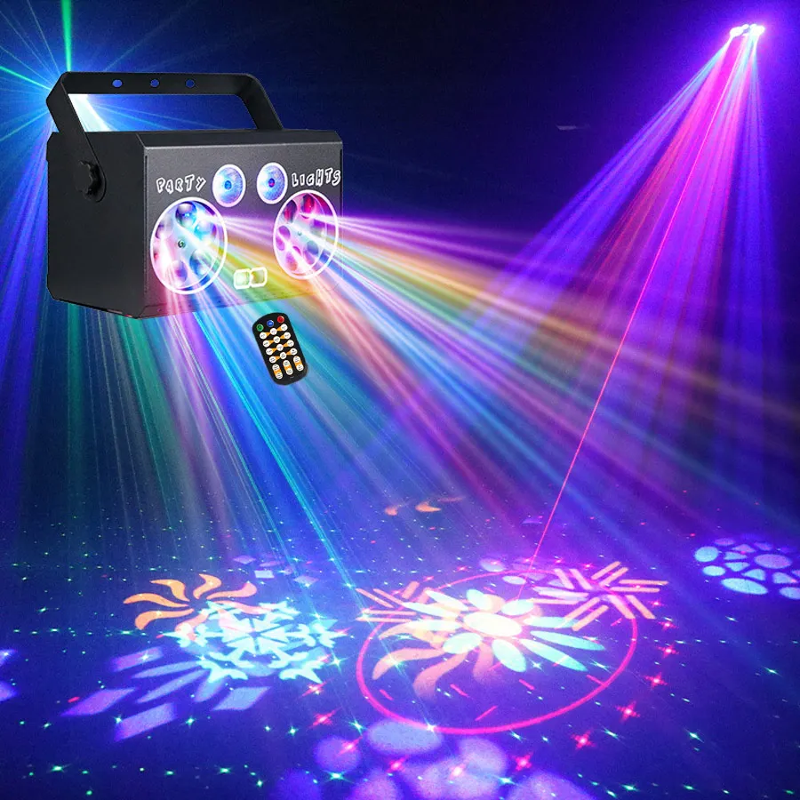 

4IN1 лазерный RGB светодиодный проектор DJ дискотека свет вечерние танцевальный магазин рождественские украшения день рождения стробоскоп сценическая лампа KTV F14D3