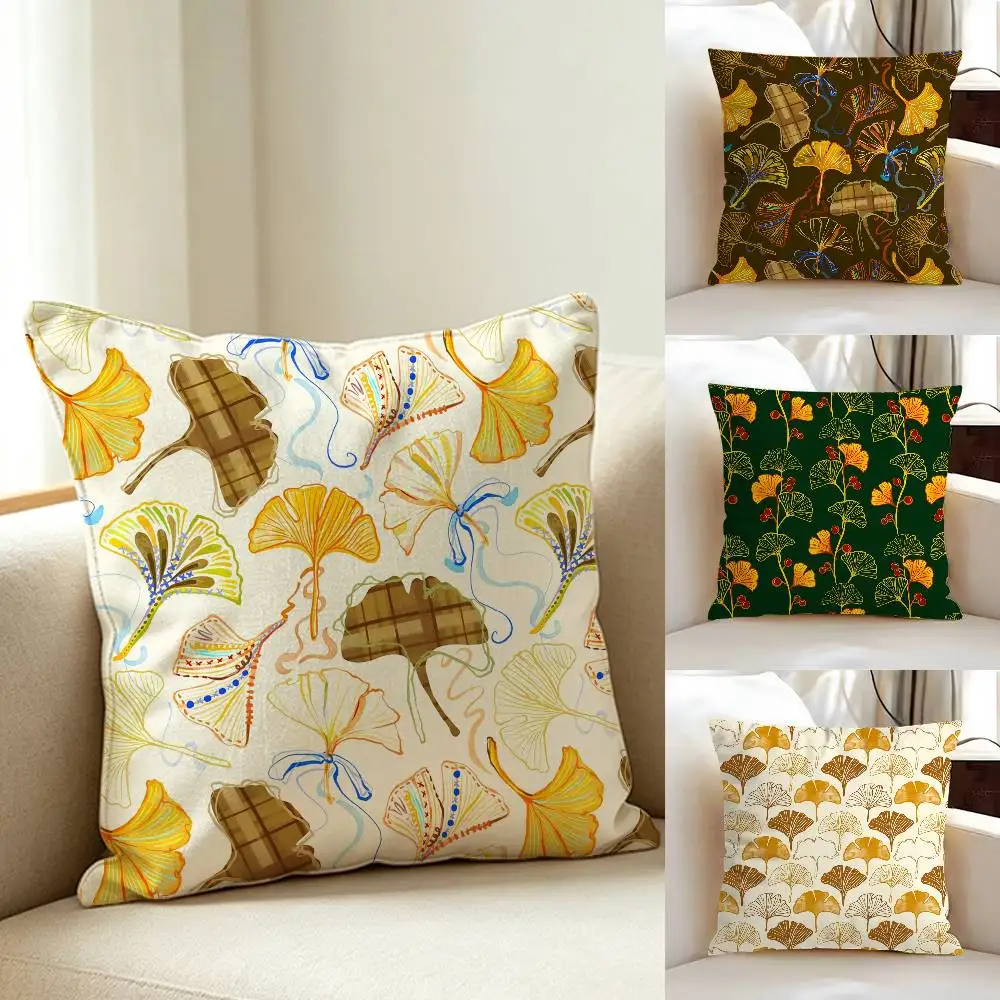 Ginkgo Leaves Art Throw Pillow Cover Neutral Decor Cushion Cover Soft Sofa Couch Bed Home Decor Pillow Case