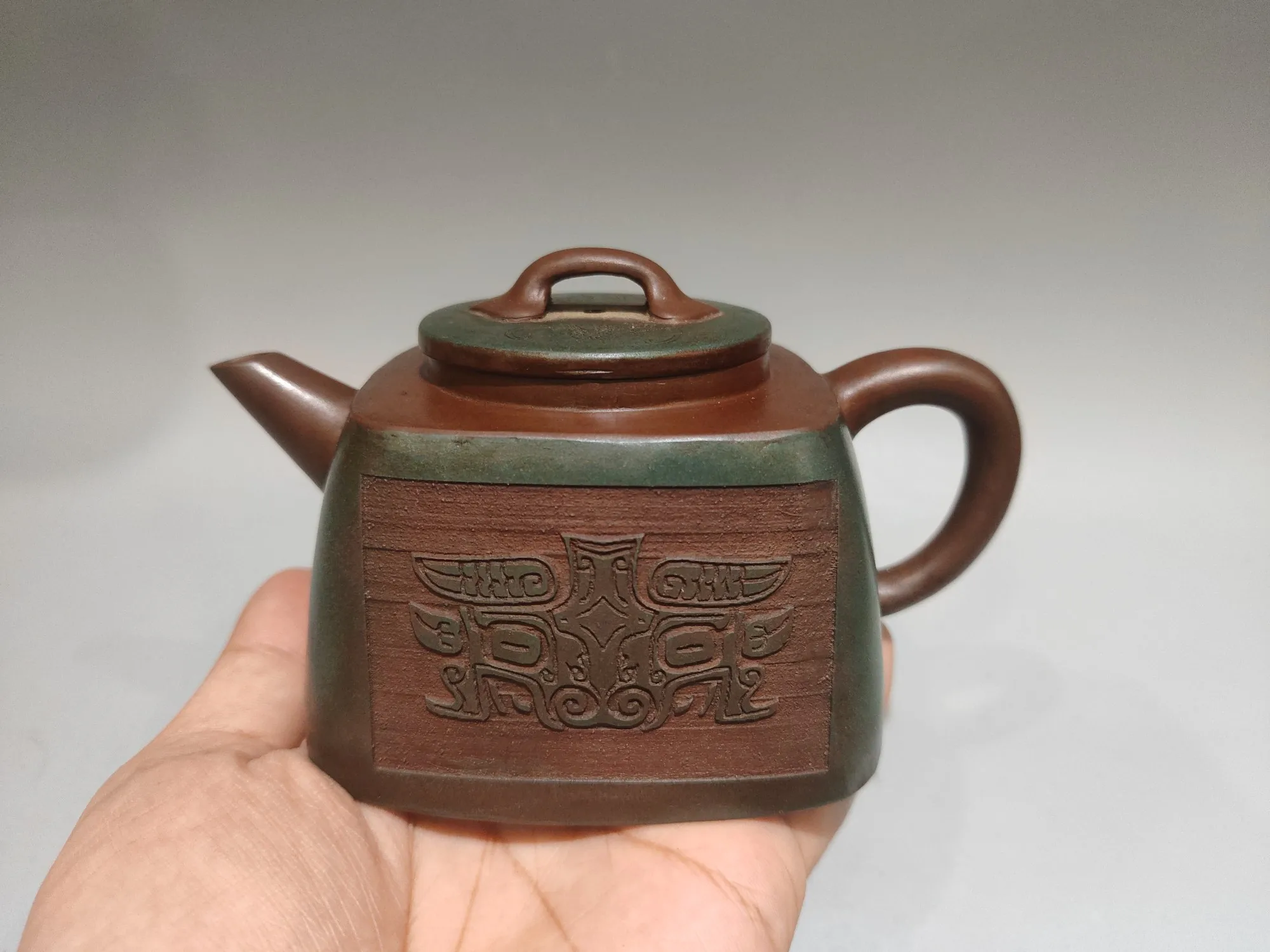 Old Chinese Handcraft Enameled  YiXing Zi Sha Clay  (yellow stoneware) Teapot,four directions,with mark,Free shipping