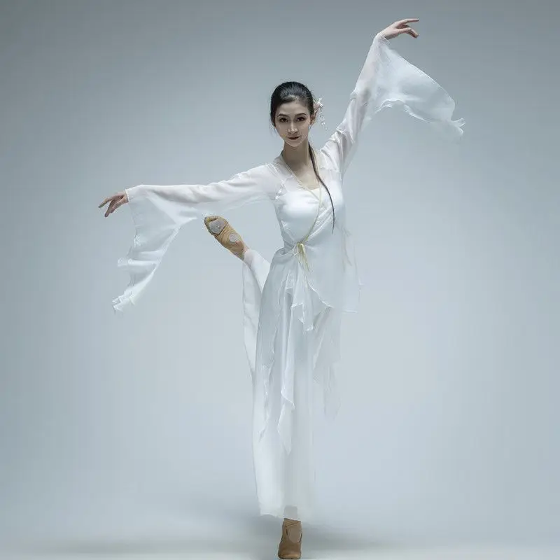 Klasyczna sukienka do tańca Ubrania z gazy Ćwicz chiński biały taniec ludowy Klasyczny kostium taneczny