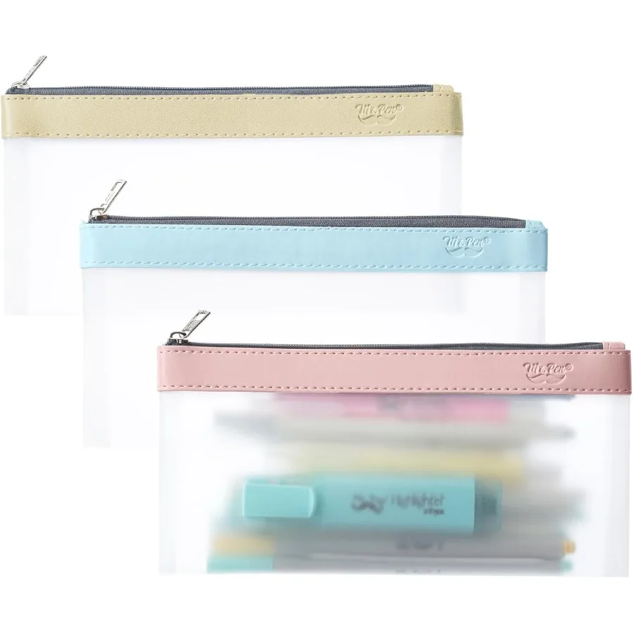 Clear Pencil Pouch 3 Pack for School and Office Use Transparent Pencil Case with Durable Zipper Ideal for Storing Pens Pencils