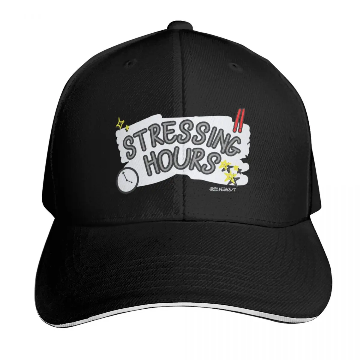 Stressing Hours WHITE Baseball Cap Six Panel Structured Crown Sun Protection UPF 50+ Breathable Mesh Back