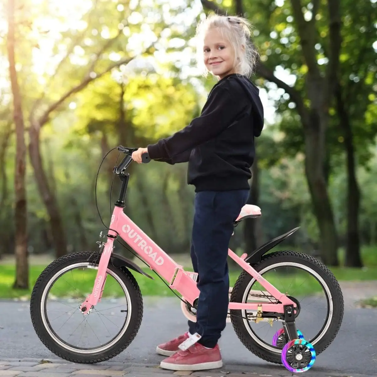 Rower składany dla maluchów i dzieci o rozmiarach 14/16/18 cali z błyskającymi kołami pomocniczymi i hamulcem ręcznym, rower dla początkujących, dla chłopców i dziewcząt.