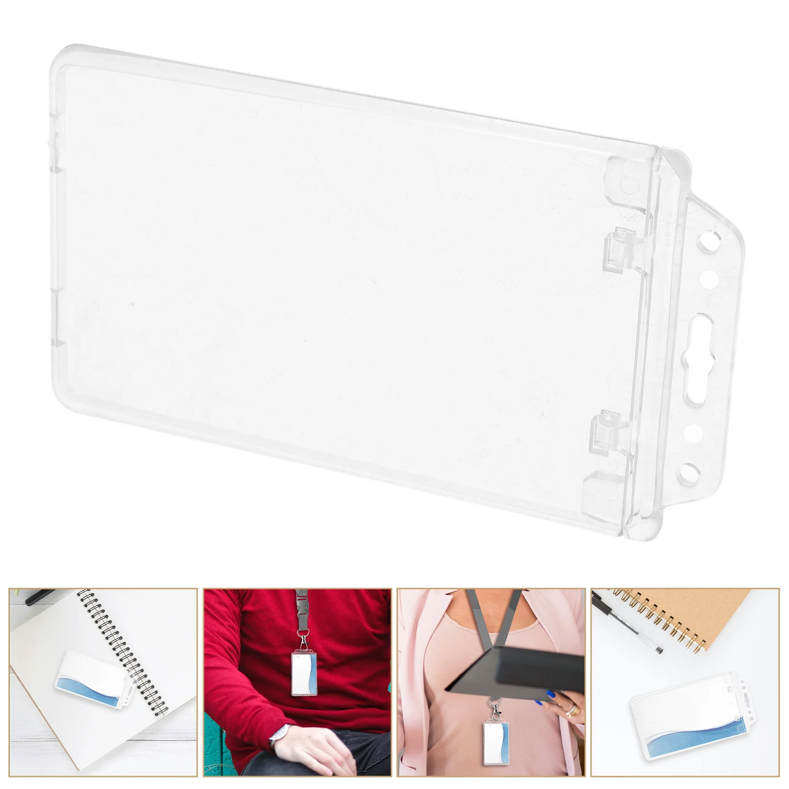 5 قطعة شارة واضحة كم حامل بطاقة الهوية حامل شارة الاسم الأفقي قابلة لإعادة الاستخدام حامي بطاقة شفافة للمكتب والمدرسة
