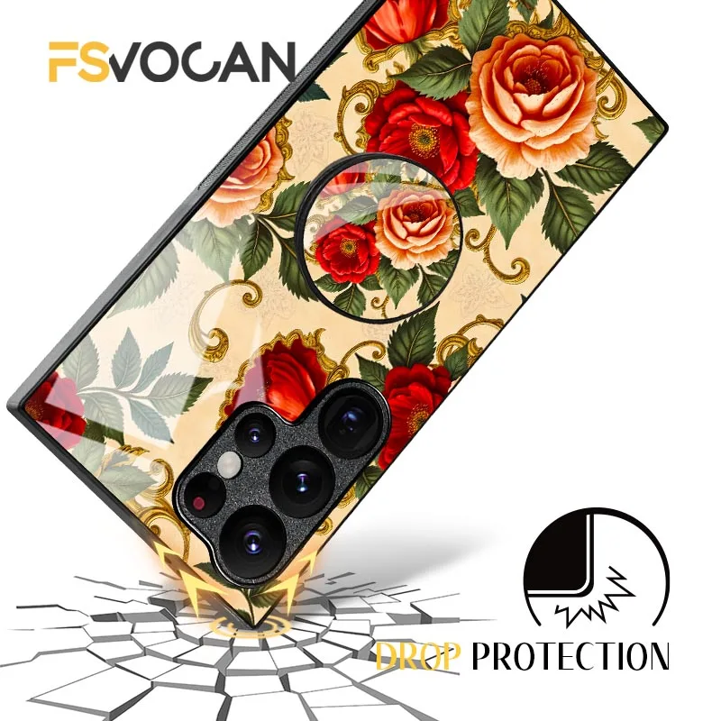 حامل الأزهار الباروك ميرج ريترو روز لسامسونج غالاكسي S26 S25 S24 S23 S22 S21 S20 زائد الترا A53 A54 A32 A33 A34 A35 A55