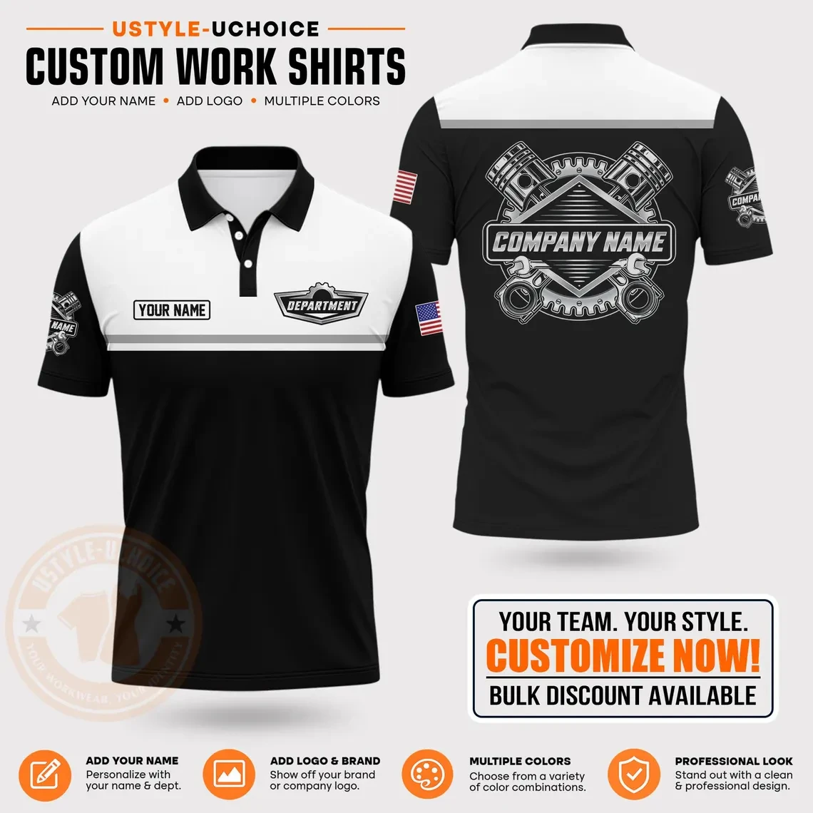 Custom Mechanic Work Pattern Polo Shirt Personalized Name Logo Uniform With Piston Print For Men Women Casual Quick Drying Tees view 4