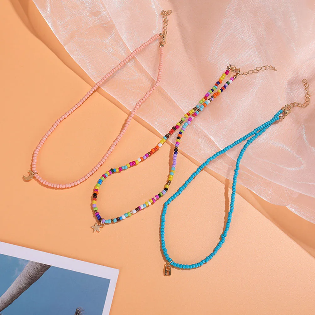 

3 Pcs Children's Necklace Practical Necklaces Beads Decors Decorate Adorable for Kids Single-layer Plastic