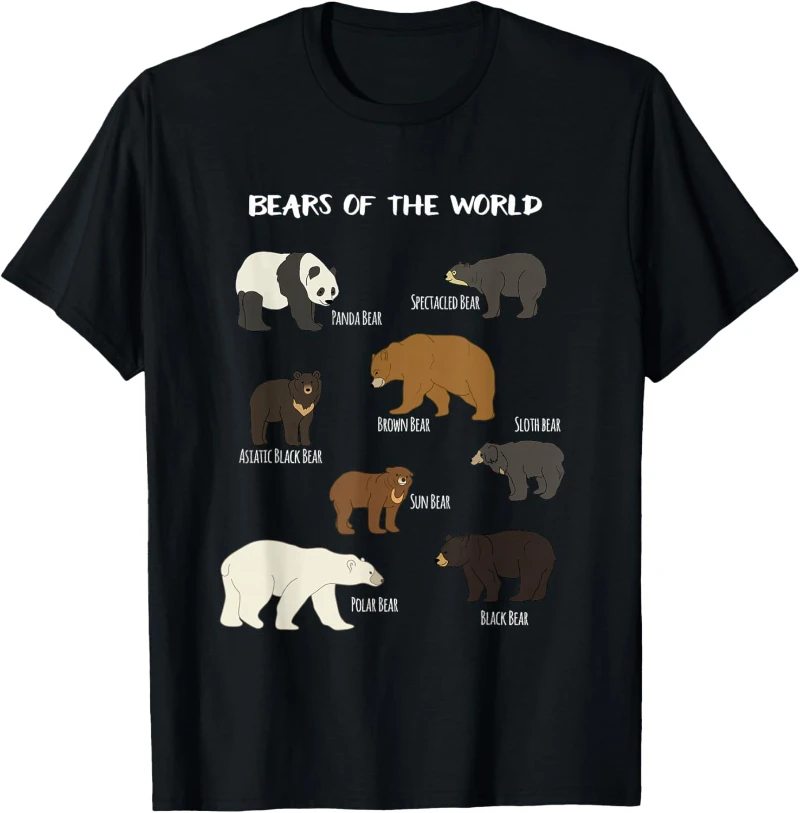 Bären der Welt, Grizzlybär, Panda, schwarzes Polar-T-Shirt, T-Shirt, Sweatshirt, Kapuzenpullover, Tank-Top für Männer, Frauen, Kinder