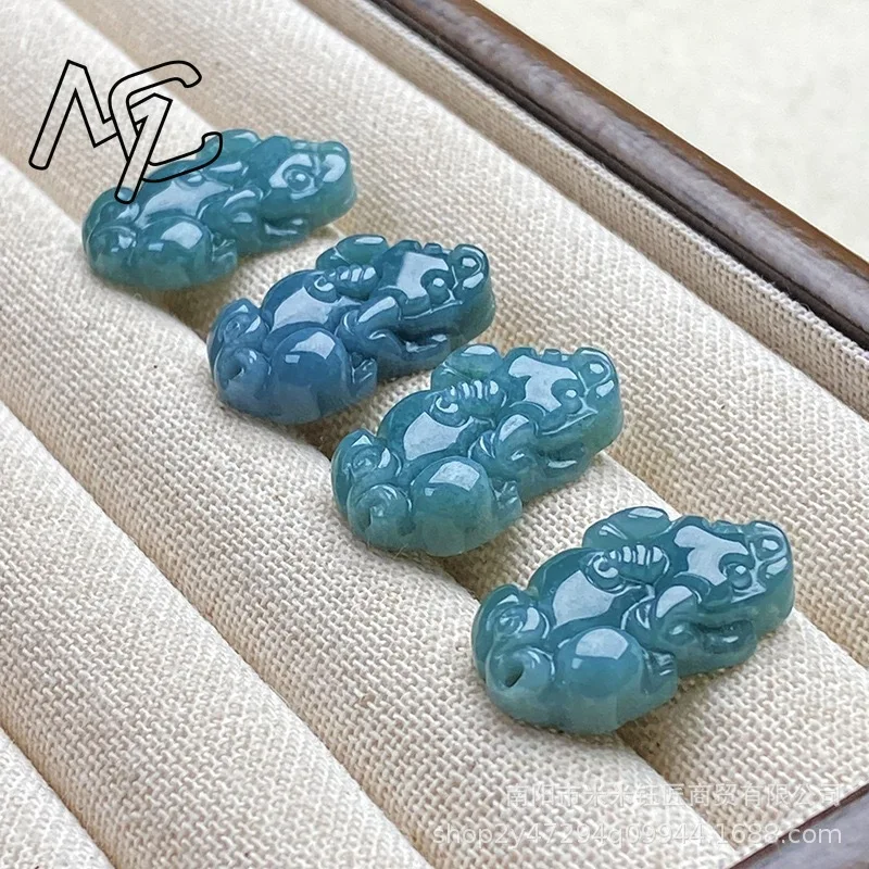 5pc Burmese Emerald Jade Blue Water Money Pixiu Pendant DIY Earrings Jadeite Amulets Fashion Natural Jewelry Gifts for Men Women - view 3