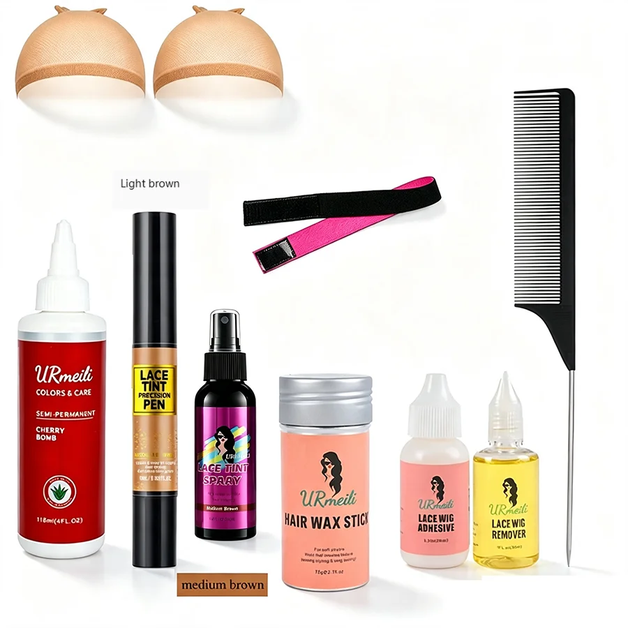 10pcs Lace Wig Install Kit Set, Hair Wax Stick, Lace Tint Pen, Wig Bonding Glue, Adhesive Remover, Melting Spray