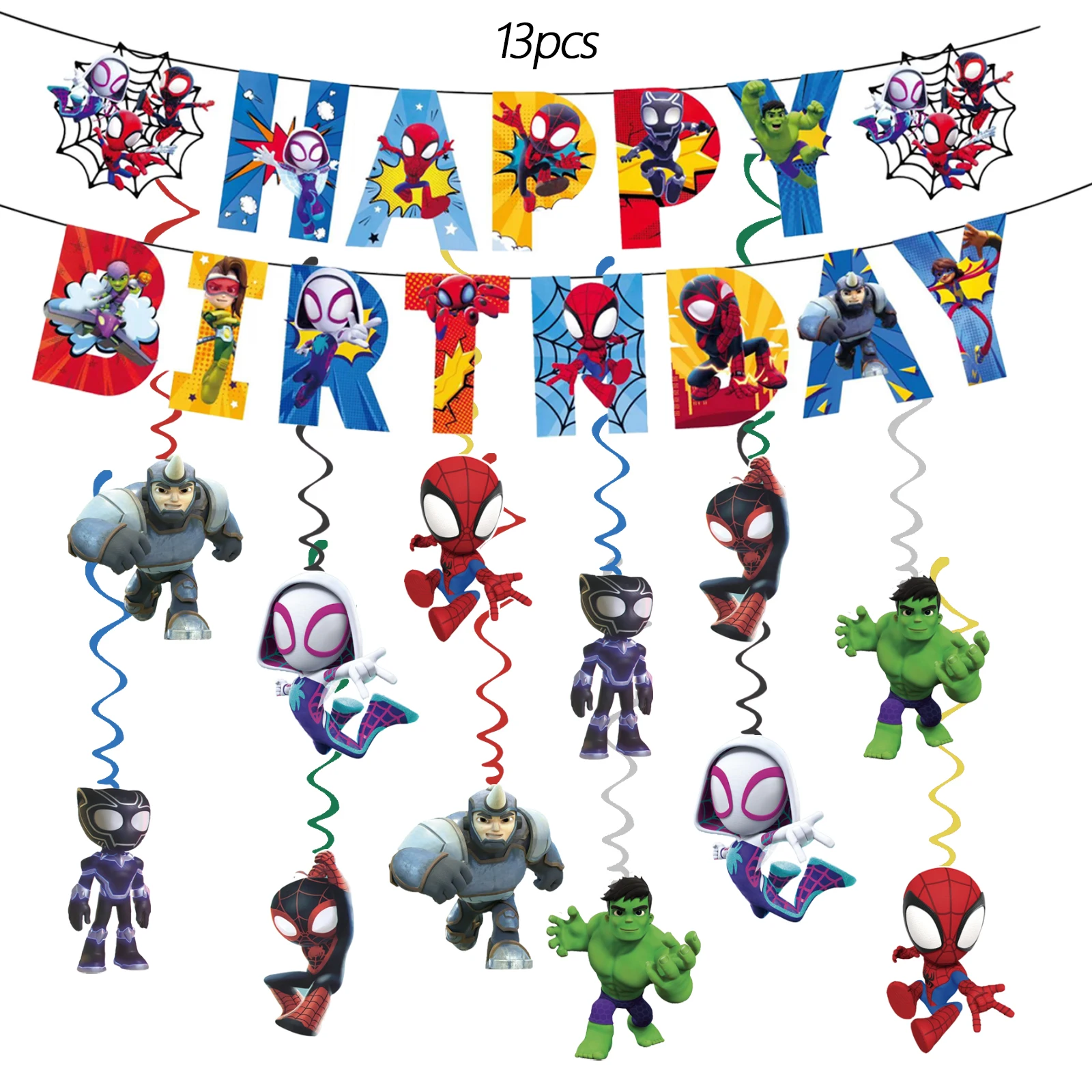 7/13 pièces de décorations de fête Spider-Man et ses amis extraordinaires, bannière d'anniversaire Spider-Man, spirales suspendues Spider-Man