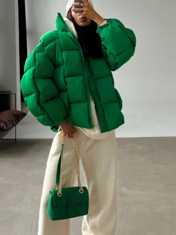 Jaquetas de inverno para mulheres 2024 grosso quente solto moda acolchoada jaqueta feminina design de intercâmbio alta rua verde casaco de inverno