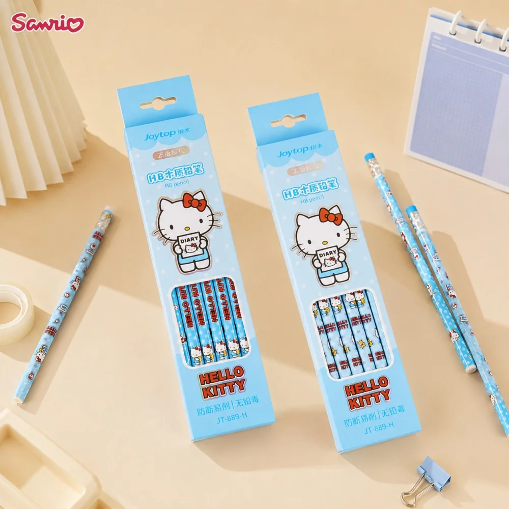 Genuine Sanrio Hello Kitty Cute Wooden Pencils 12pcs Set for Women Students School Supplies Stationery Writing Gifts HB Lead