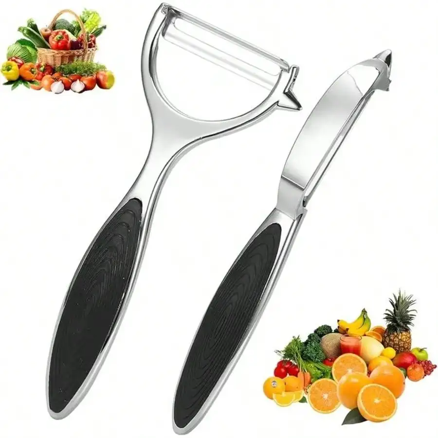 2pcs Stainless Steel Peeler Set, Home Fruit And Vegetable Peeler, Sharp Potato Apple Cucumber Peeler, Non-Slip Handle Melon Peeler SH260520142756409630725