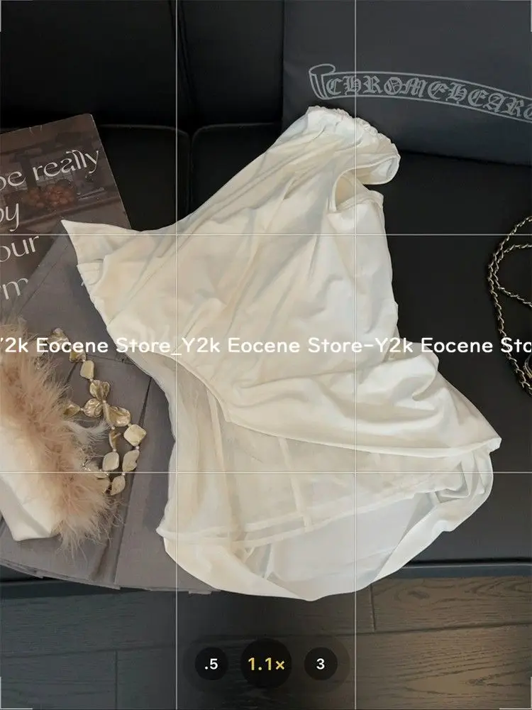 حار فتاة مثير نمط بلون واحد الكتف القمم مطوي أكمام تي شيرت المرأة الجديدة شيك قبالة الكتف تانك القمم صيف 2025