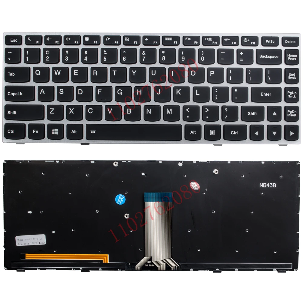 US Laptop Keyboard With Backlit For Lenovo G40 g40-30 g40-45 G40-70 G40-75 G40-80 n40-70 n40-30 Flex2-14a silvery