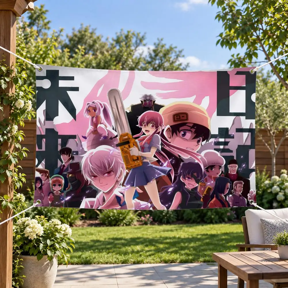 Dark Anime M-Mirai Nikki The Future Diary Flags Aesthetic Wall Tapestry Printed Wall Hanging Living Room Party Outdoor Decor