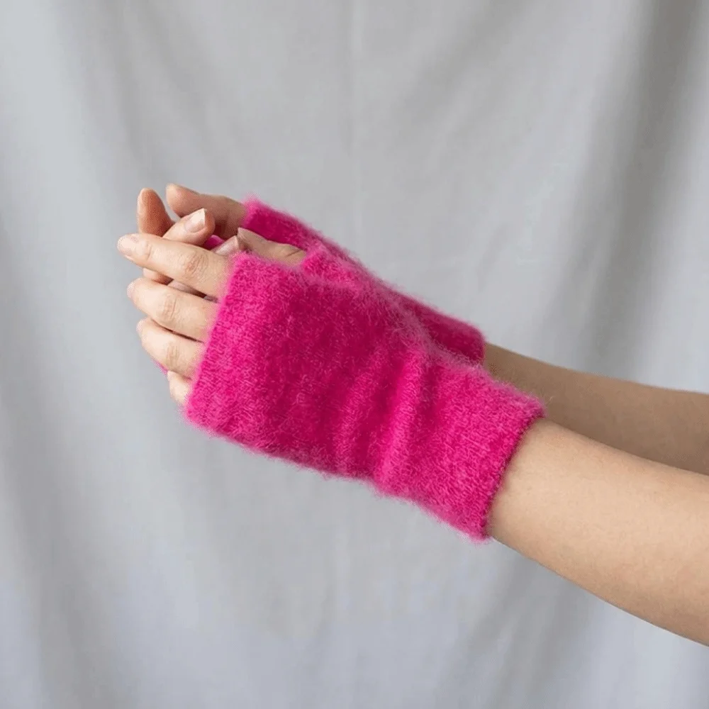 Cute Soft Knitted Gloves Wool Velvet Half Finger Gloves Mink Cashmere Fingerless Plush Mittens Writing