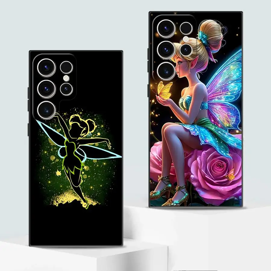 حافظة ديزني تينكر بيل لهاتف سامسونج جالاكسي S21 + S24 S25 Ultra S21 S23 FE S24Ultra S22 Plus S20 FE غلاف ناعم أسود