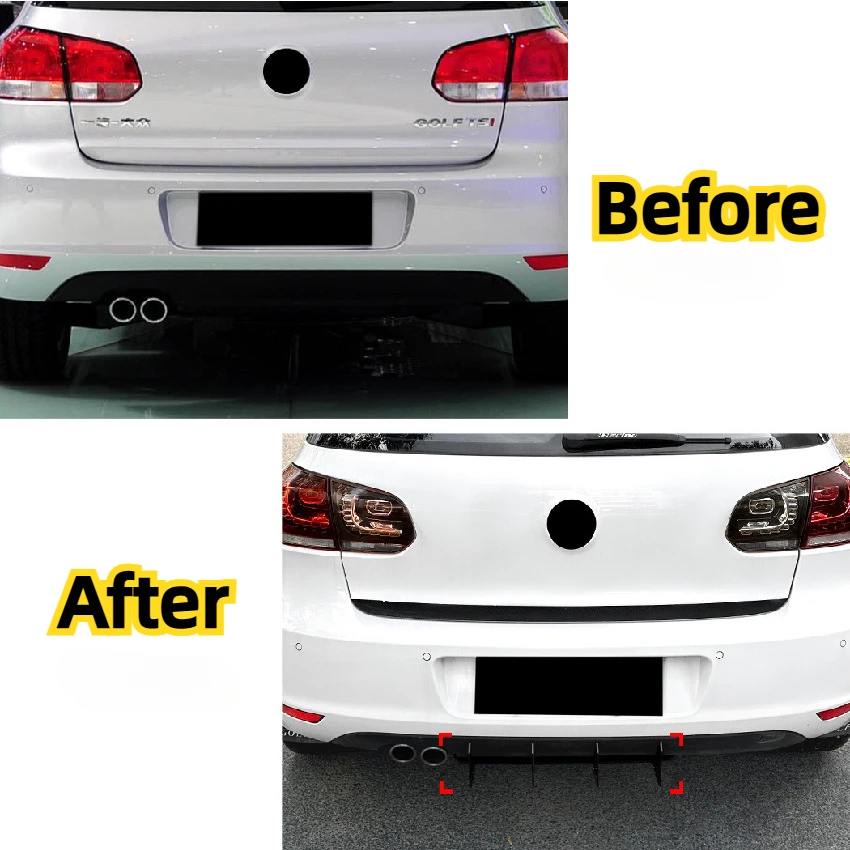 Tail Lip Rear Spoiler 3 Fins Diffuser Rear Splitters Spoiler Lip For Volkswagen Golf 6 mk6 2009-2013