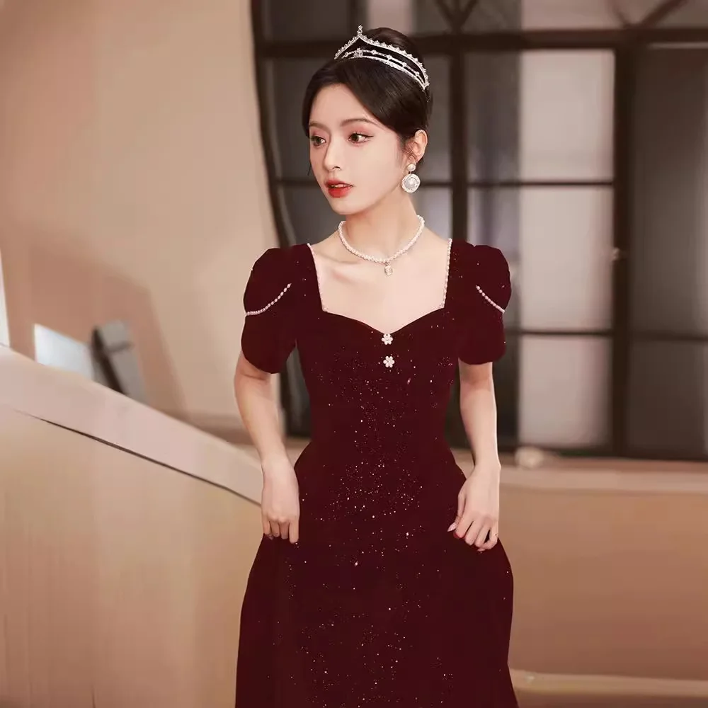 

Элегантное красное свадебное платье для женщин: длинное вечернее платье А-силуэта с завышенной талией для свадьбы, помолвки, выступлений