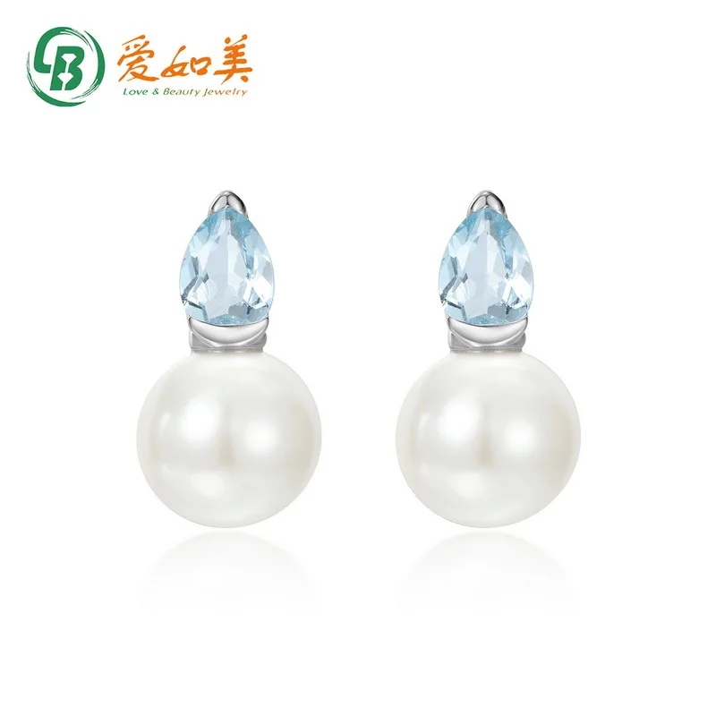 

Geometric Freshwater Pearl Earrings 18K Gold PT950 Platinum Silver Plated 7-layer Gold Inlaid with Natural Sea Blue Earrings