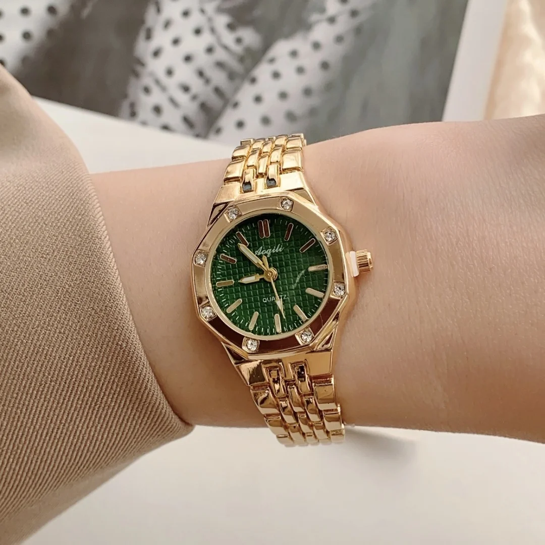 แฟชั่นผู้หญิงรอบห้อง Gold Steel Band นาฬิกาข้อมือควอตซ์สุภาพสตรีนาฬิกาสําหรับนาฬิกาผู้หญิงหญิง Reloj