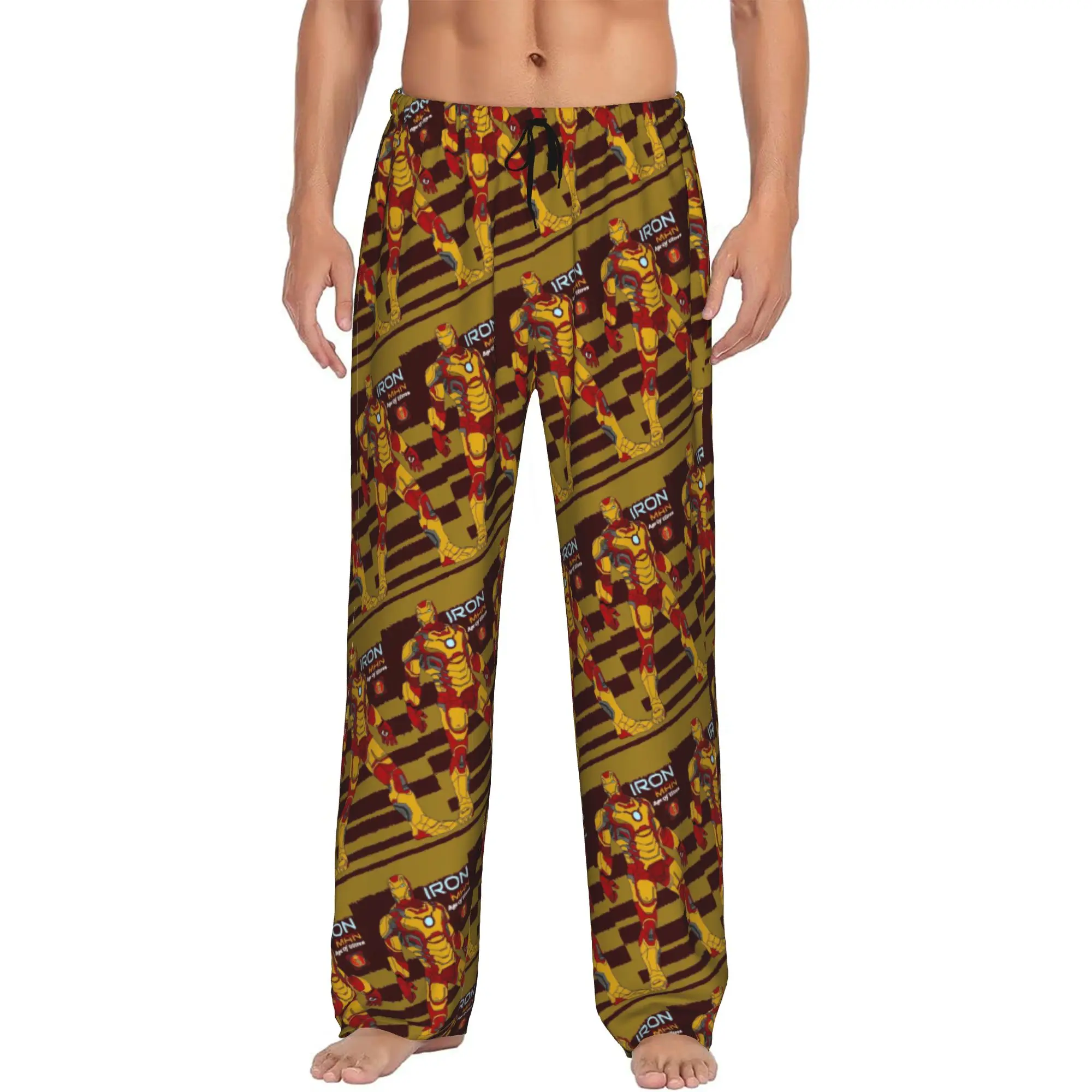 

Custom Iron Anime Man Pajama Pants Men's Lounge Sleep Stretch Sleepwear Bottoms with Pockets
