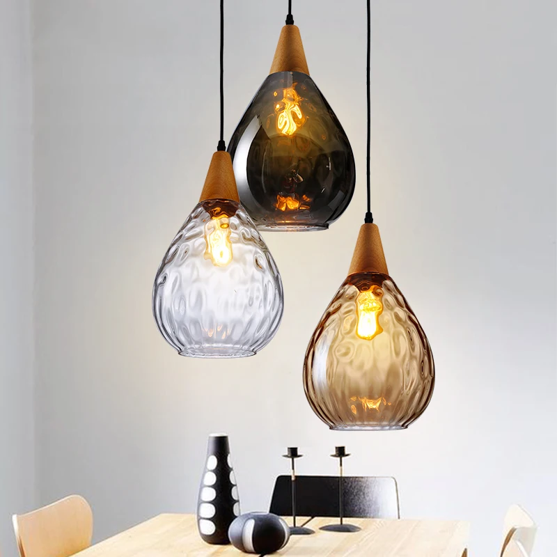 Vintage Pendant Lights Glass Pendant Lamp Drop Shape Hanging Lamp Kitchen Island Dining Room Living Room Cafe Bar E27 Led Light