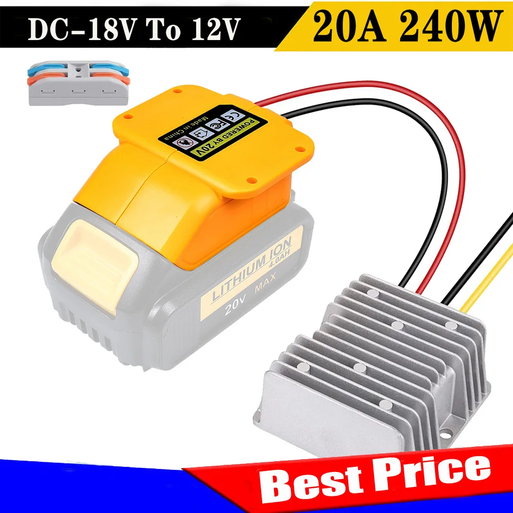 DC 18V to DC 12V 240W Converter Adapter For Dewalt Battery Step Down Automatic Buck Voltage Regulator for DIY RC Car Toys