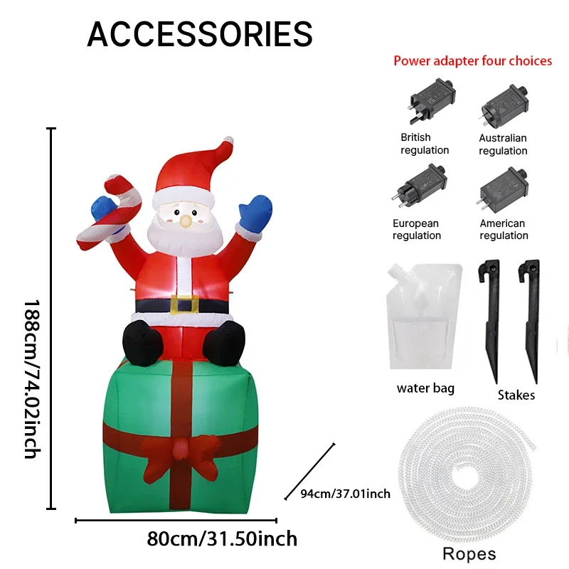 5.91FT Inflatable Mold Santa Gift Box Toy LED Lit Festive Christmas Gifts Xmas Yard Lawn Party Decorations  Home Decoration