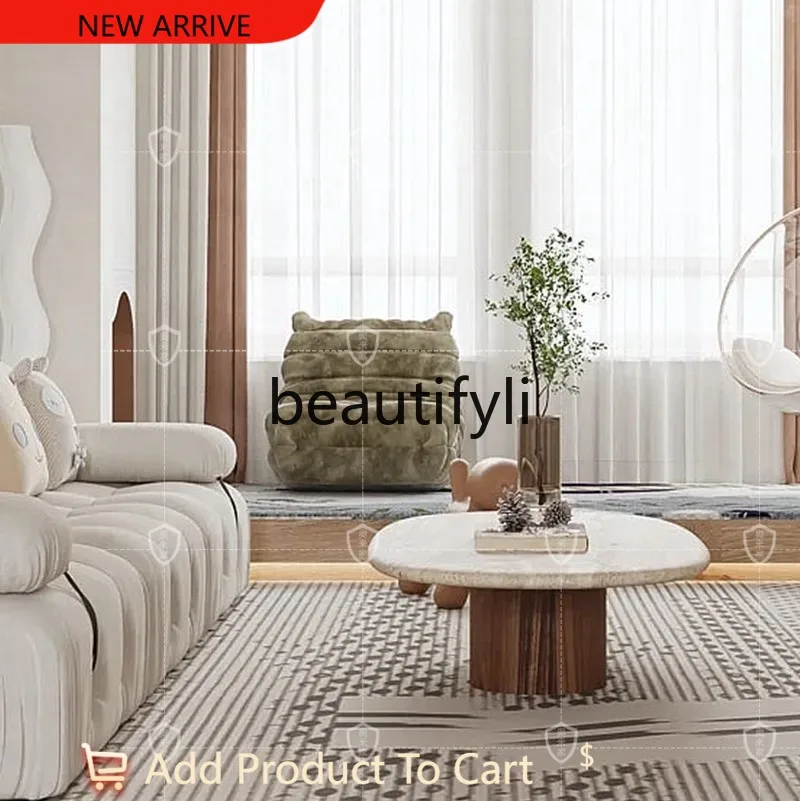 

Natural marble coffee table, oval, living room Italian style, homestay art G1218