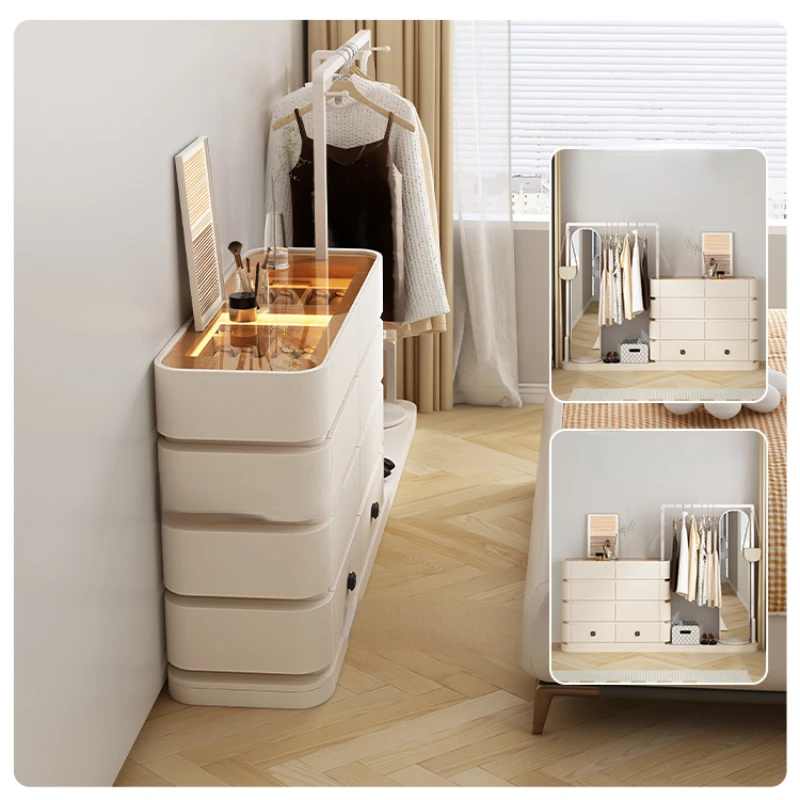 Creative multifunctional floor standing clothes rack, bedside table integrated light luxury,