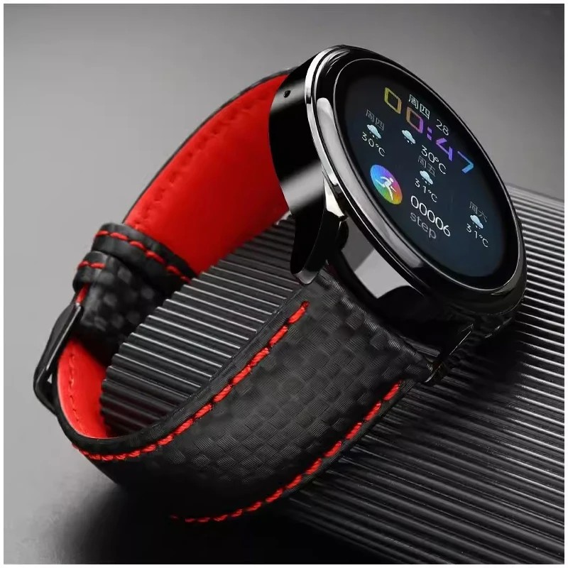Carbon Fiber Pattern Leather Watch Strap Men\'s Accessories 18mm 20mm 21mm 22mm 23mm 24mm Black Red Watch band Bracelet wristband