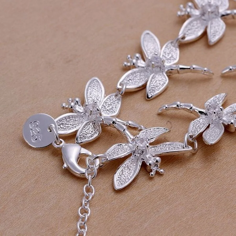 High Quality New Fashion 925 Sterling Silver Jewelry Creative Inlaid Stone Dragonfly Bracelets Chain Lady Women Free Shipping
