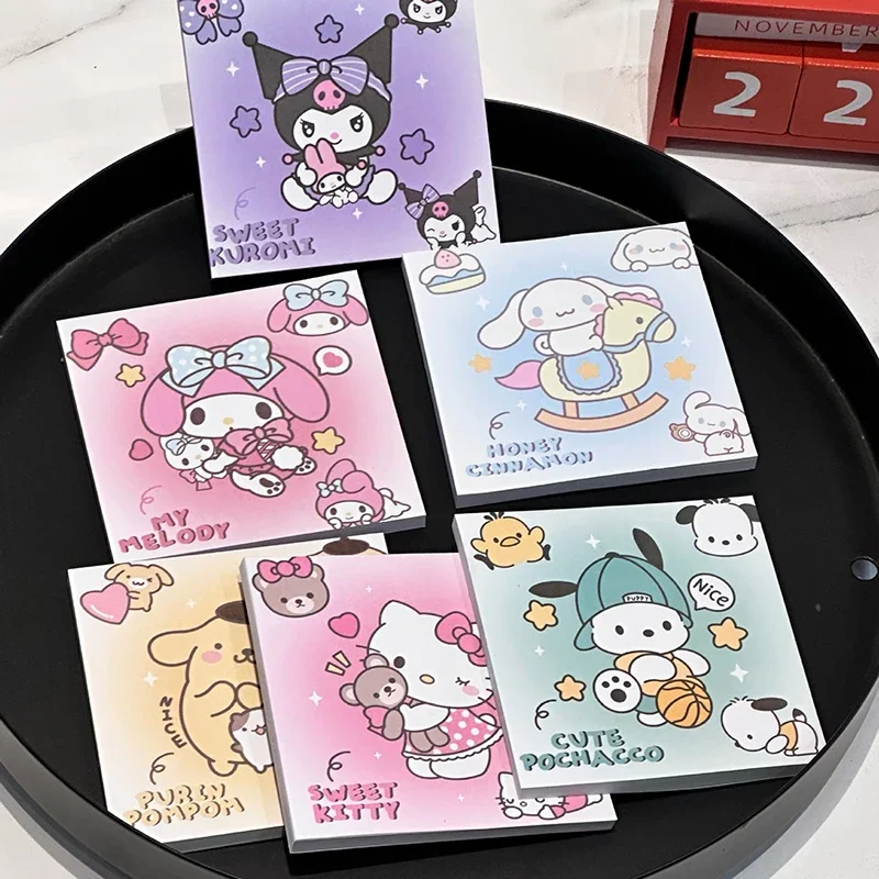 6 buah alas Memo Sanrio Hello Kitty Kuromi Pachacco Melody catatan stik sendiri Aksesori alat tulis perlengkapan sekolah grosir