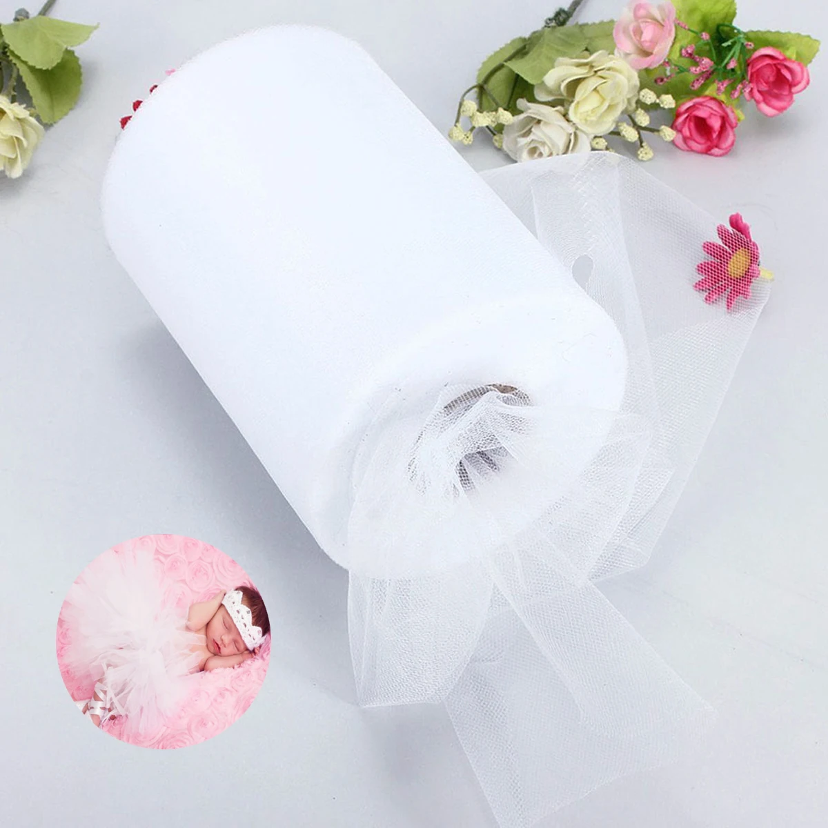 

6x100YD Tulle Roll White DIY Netting Fabric for Wedding Party Craft Decoration Thin Material Fabric Roll