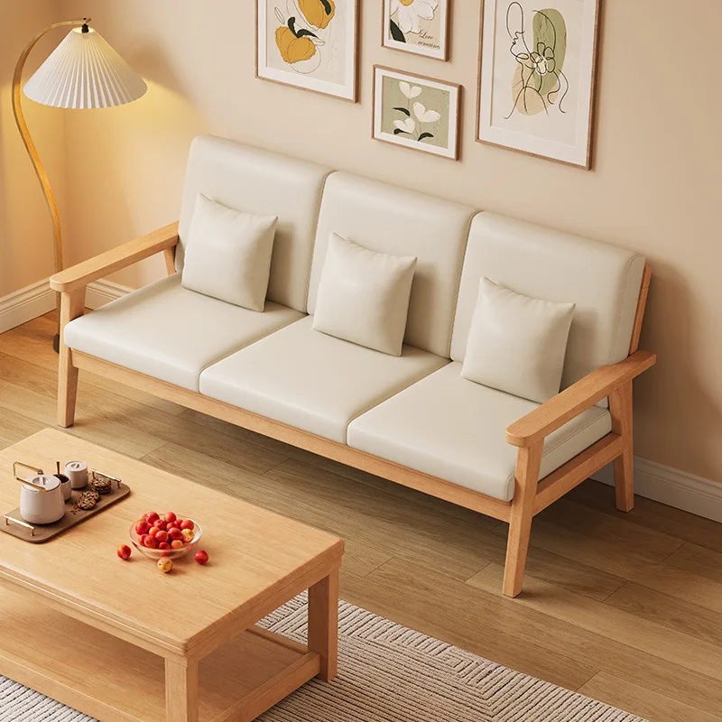 Sofa all solid wood winter and summer dual-purpose Japanese log style three-person sofa living room furniture wooden wood sofa w