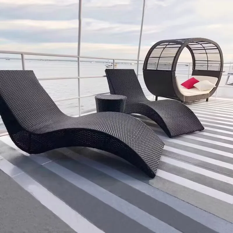 

Outdoor Wicker Rattan Lounge Chair S Line Shaped Swimming Pool Recliner Chair Waterproof Beach Chair Villa Leisure Garden Home