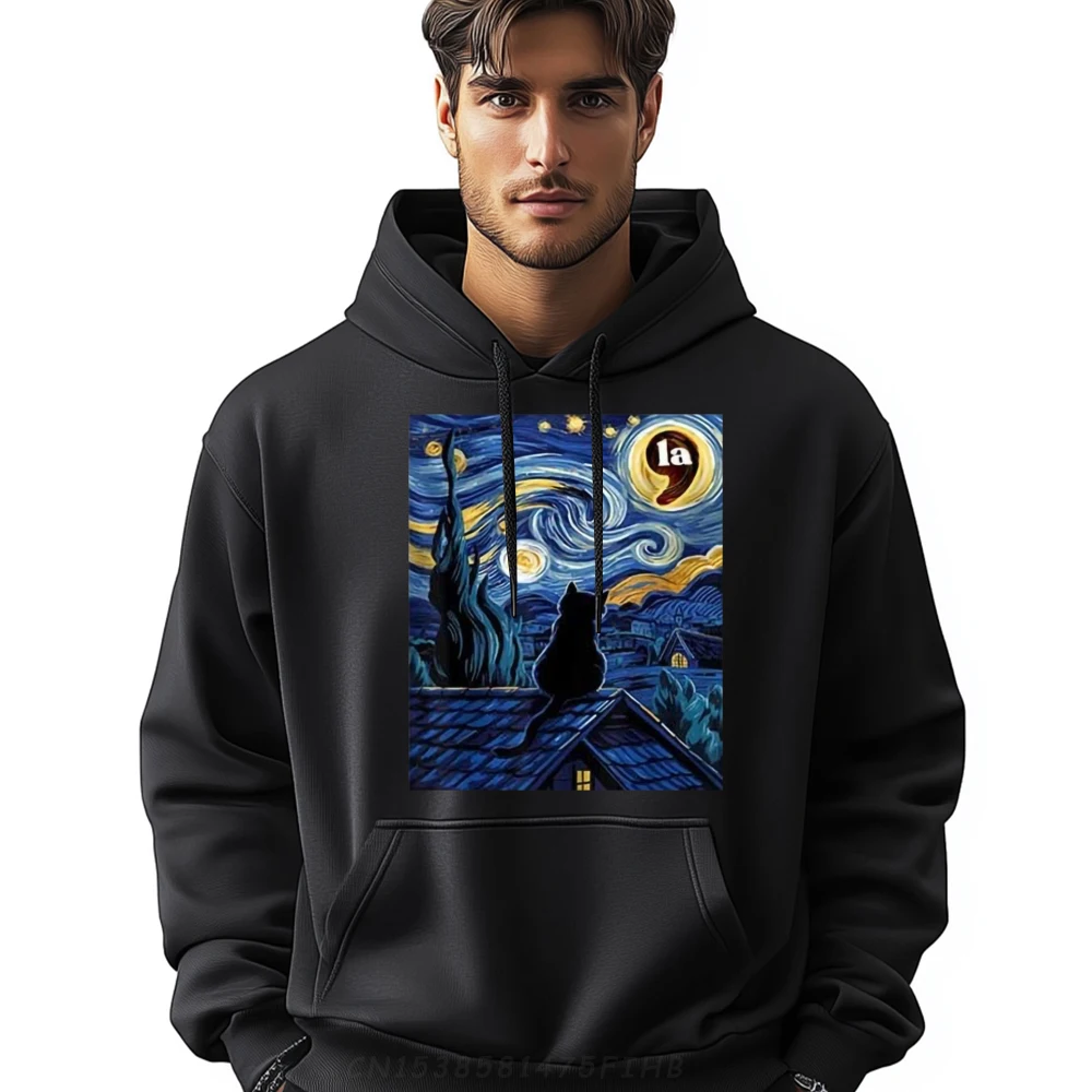 Halloween Starry Night Black Cat Comma La Kamala Harris Graphic Tees Luxury Hoodie Vintage Style