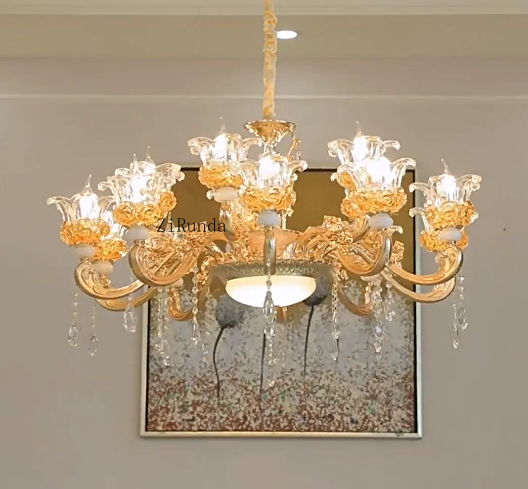 ثريا كريستال، ثريا من سبائك الزنك على شكل زهرة، مصباح سقف مرتفع في غرفة المعيشة والدراسة