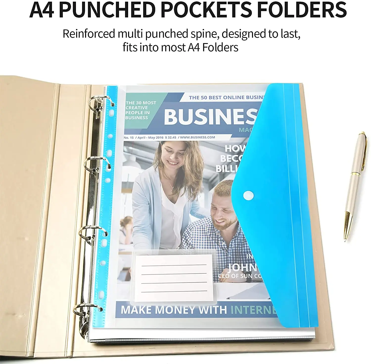 6pcs A4 Poly Envelopes Pouch Clear File Bags with Snap Button File Folders Document Organizer for Stationery Tools Organization